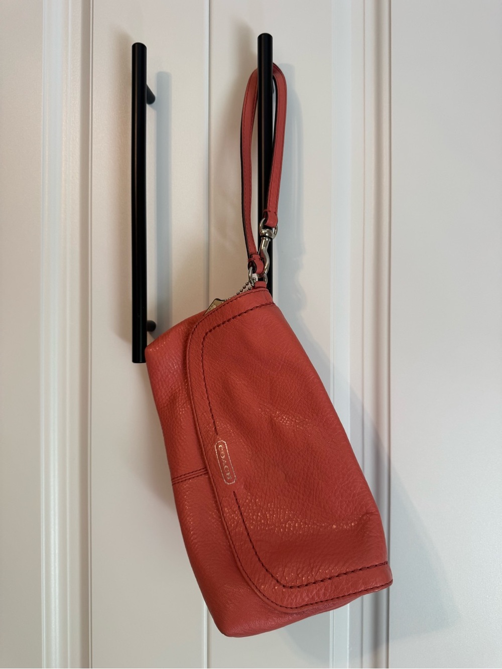 Coach Pebbled Leather Wristlet Wallet in Coral Pink